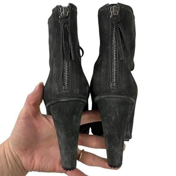 Miu Miu Booties Lace Up Suede Leather Ankle Boots Block High Heel Round Toe 39 - Picture 10 of 16